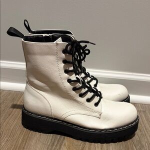 UNIONBAY Women's Black and White Combat Boots